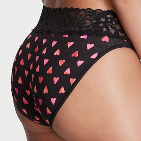 💕Last Pair VS Lace Waist Cotton High Leg Briefs w/ Hearts NWT So Comfy - Picture 2 of 9